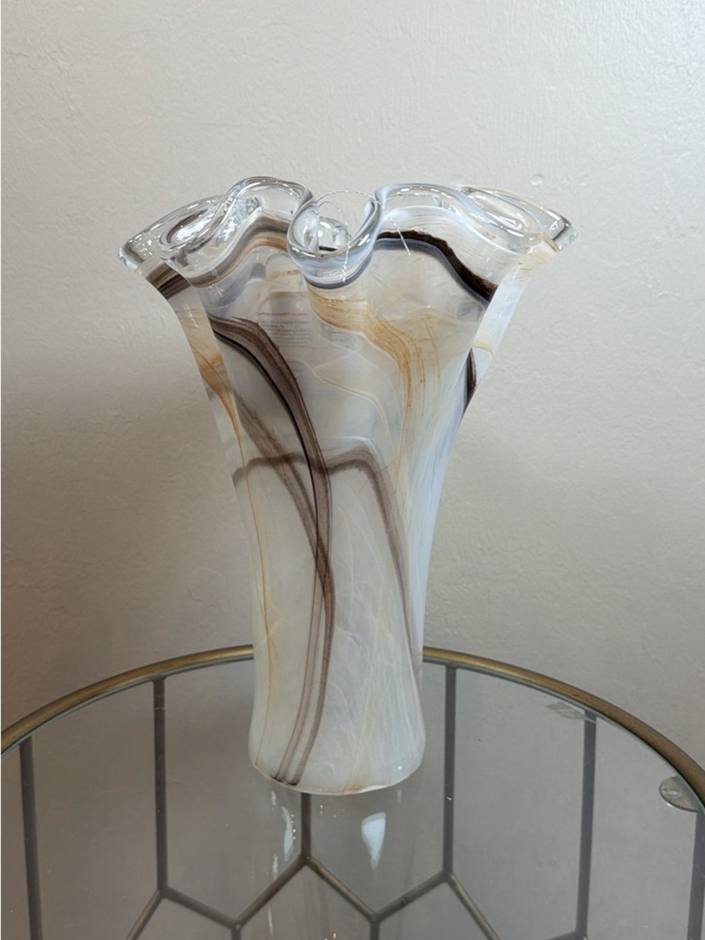 Murano Swirled Glass Bowl in White, Brown, and Gold